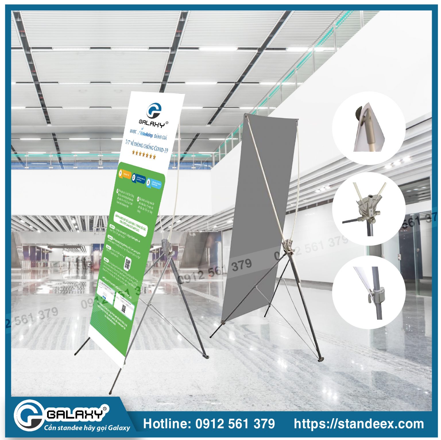 Standee cuốn nhôm chân inox– Roll up nhôm-Giá cuốn nhôm chân inox