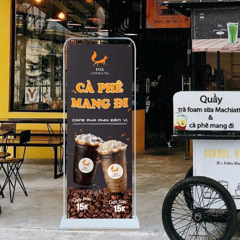 Mẫu 2: Standee trưng bày mẫu cafe mang đi, tone màu tối, hiện đại